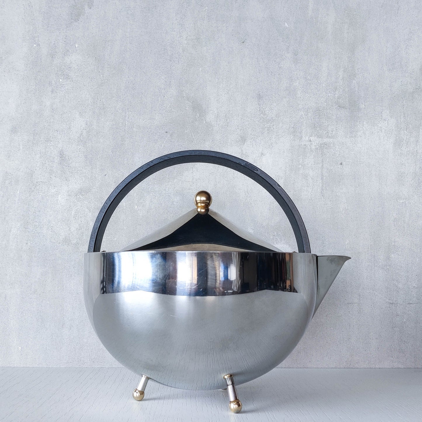 1980s Carsten Jorgensen stainless steel and brass 'Teabowl' teapot for Bodum
