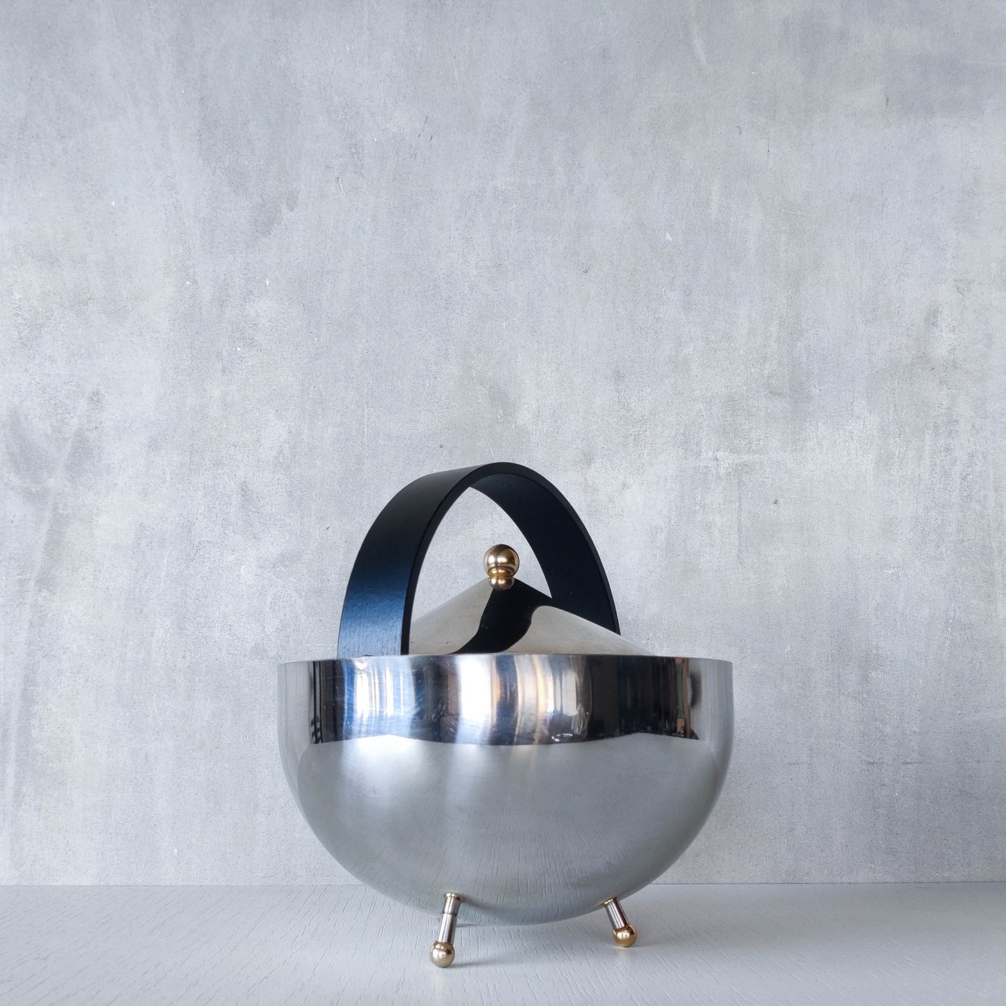 1980s Carsten Jorgensen stainless steel and brass 'Teabowl' teapot for Bodum