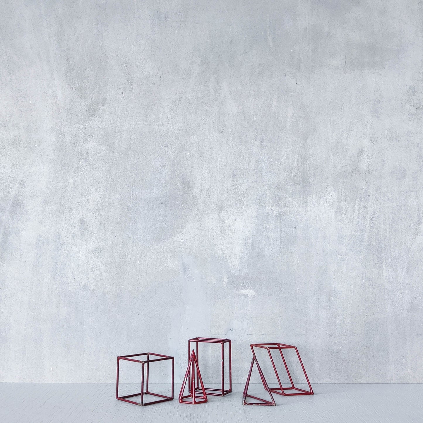 Set of 5 geometric steel wire red 1950s modernist teaching models