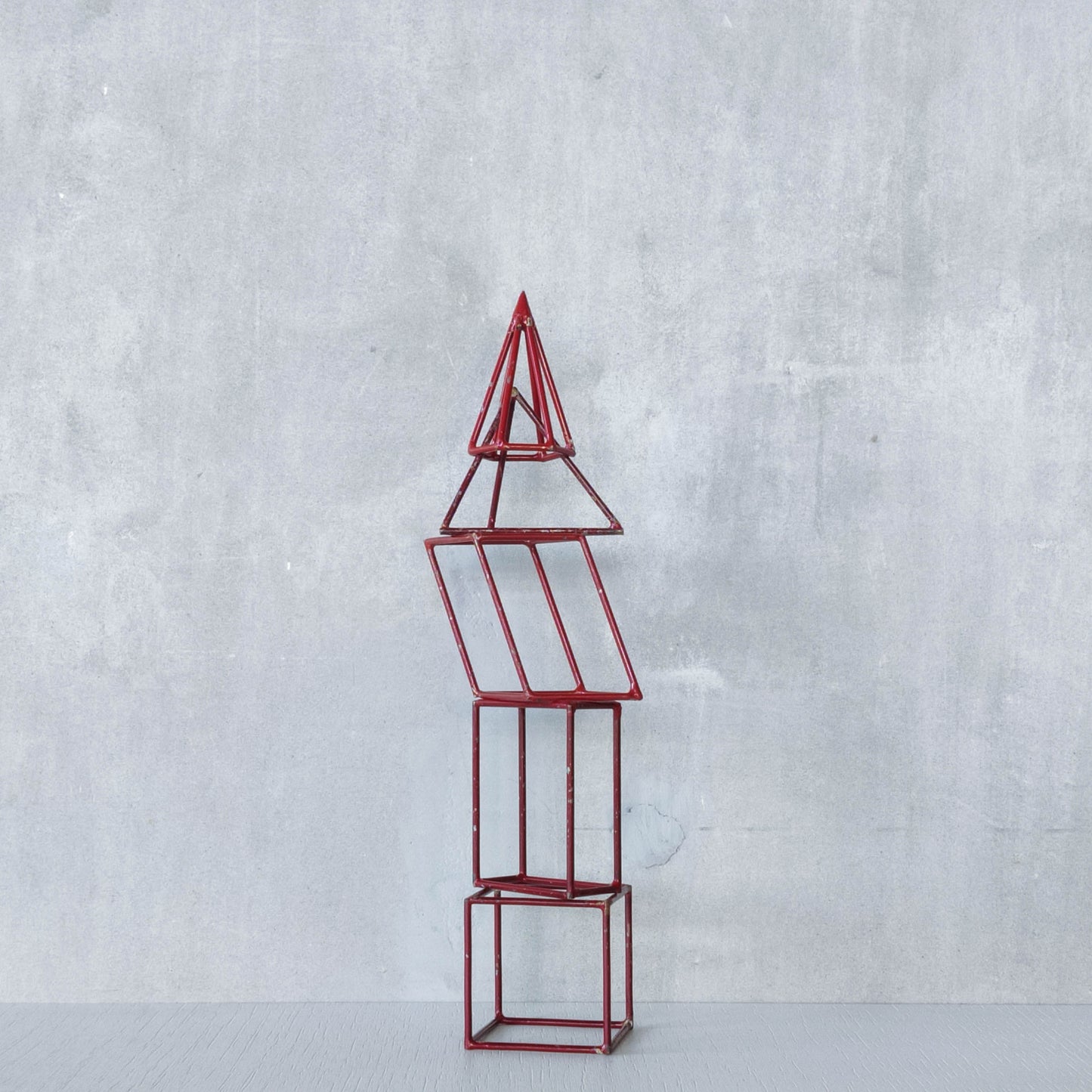 Set of 5 geometric steel wire red 1950s modernist teaching models