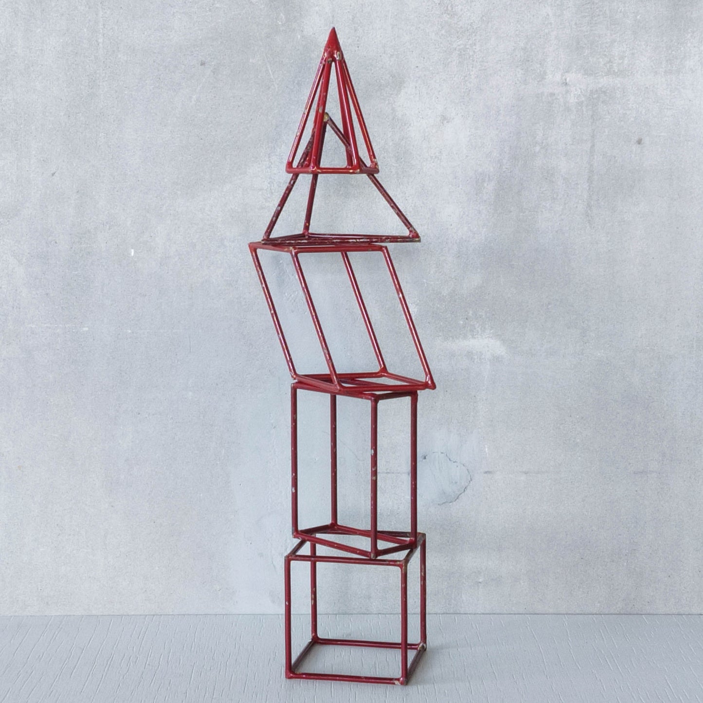 Set of 5 geometric steel wire red 1950s modernist teaching models