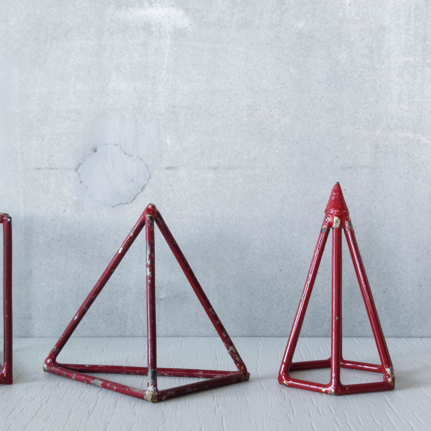 Set of 5 geometric steel wire red 1950s modernist teaching models