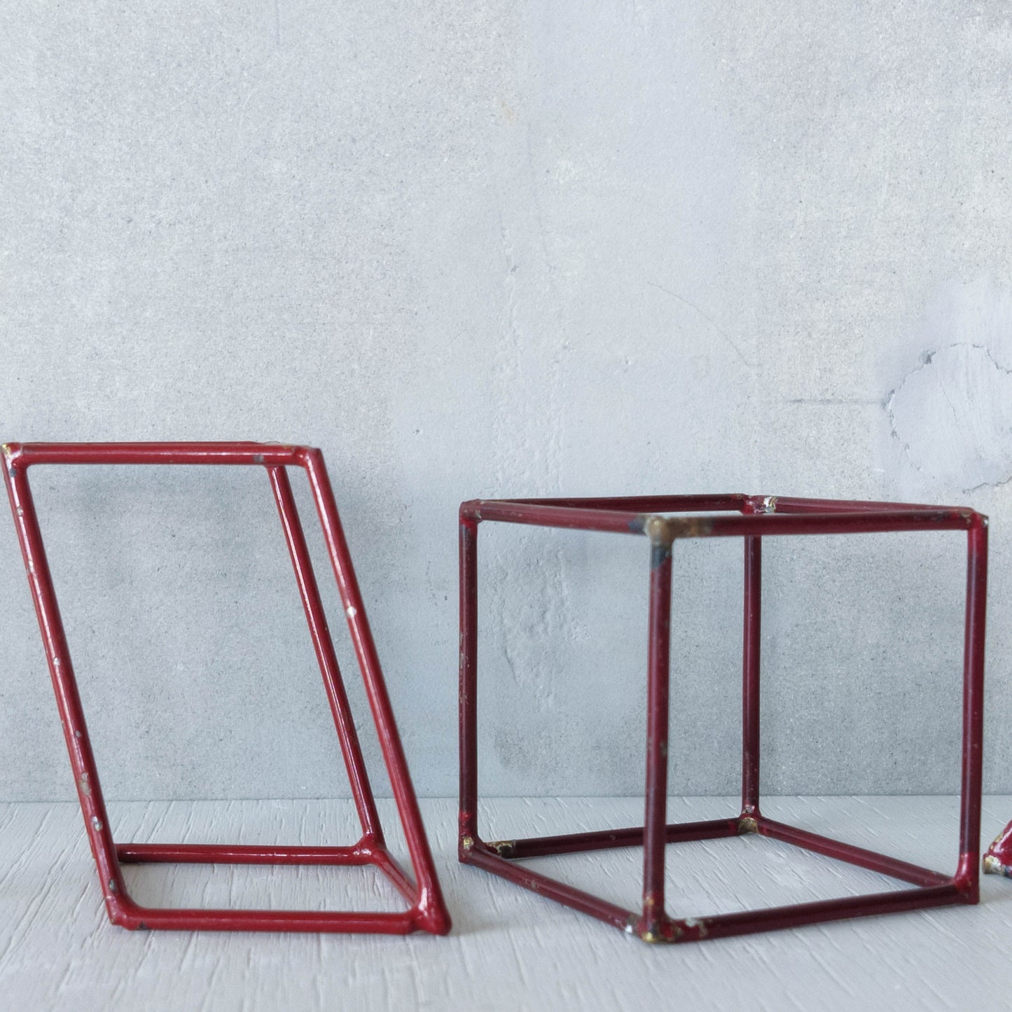 Set of 5 geometric steel wire red 1950s modernist teaching models