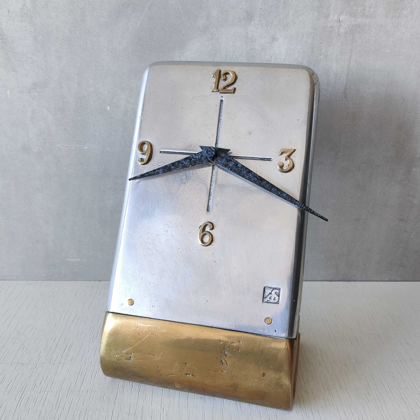 A vintage Ardisur David Marshall school brutalist cast bronze and aluminium clock