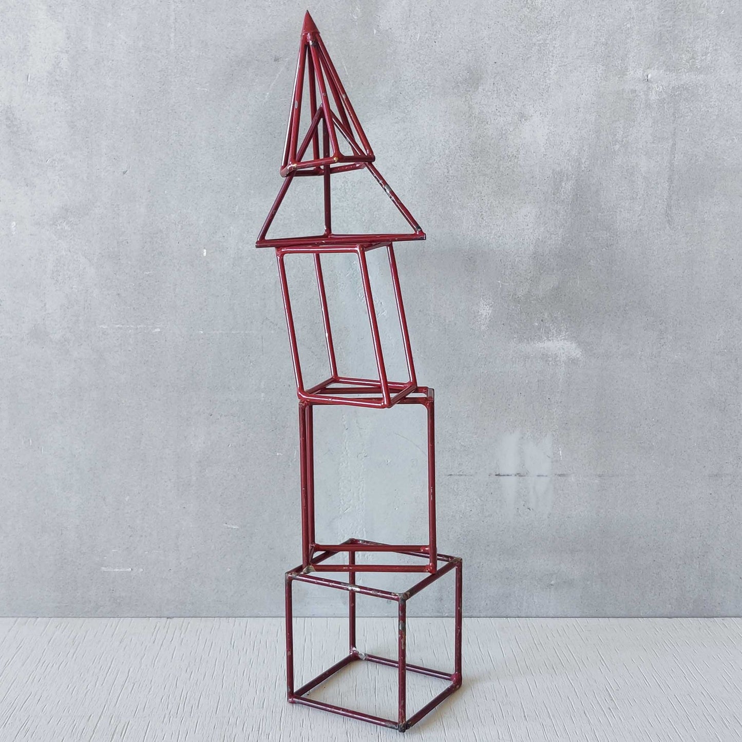 Set of 5 geometric steel wire red 1950s modernist teaching models