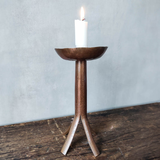 Arts and Crafts handmade hammered naive copper candle stick holder