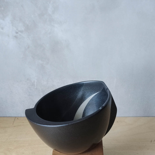 Elaine Dick signed 1980s Scottish studio pottery black geometric organic bowl
