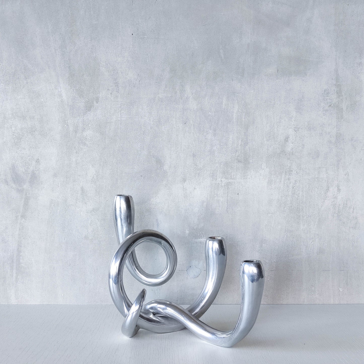 Vintage cast aluminium chunky sculptural twisted candelabra