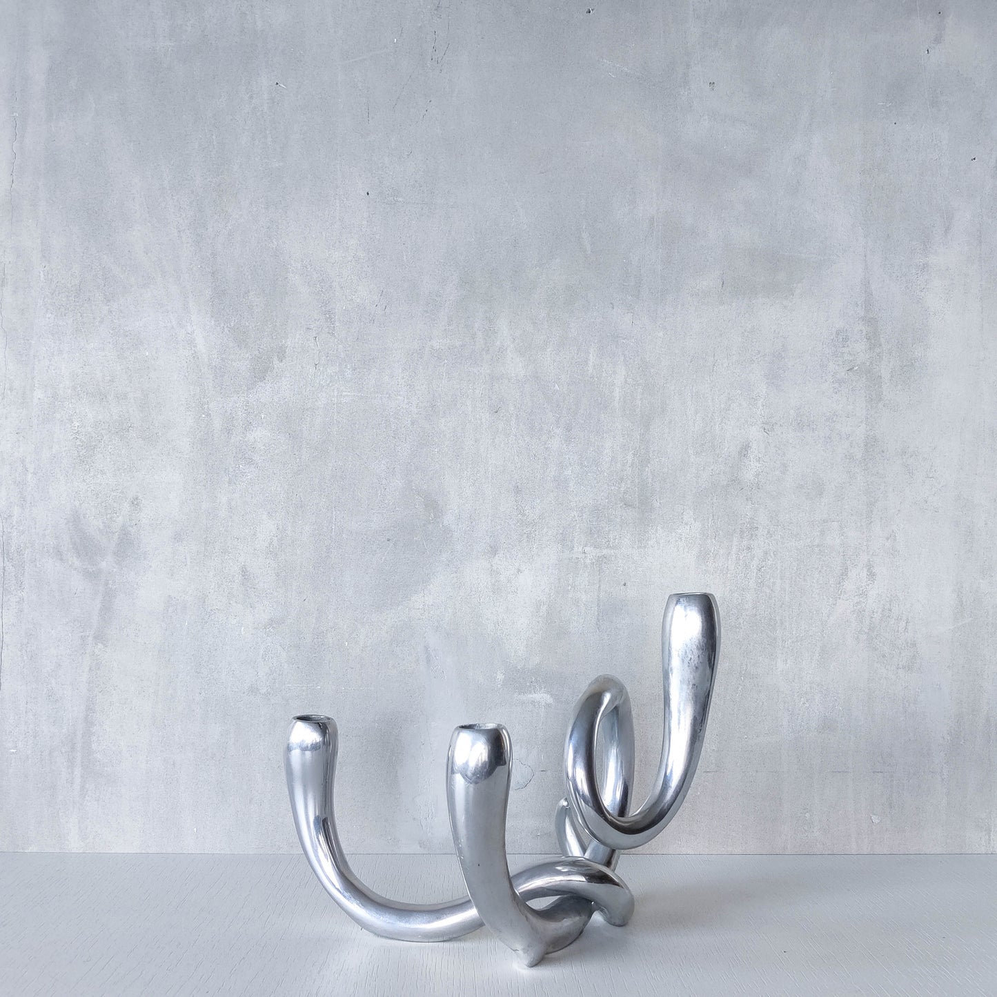 Vintage cast aluminium chunky sculptural twisted candelabra
