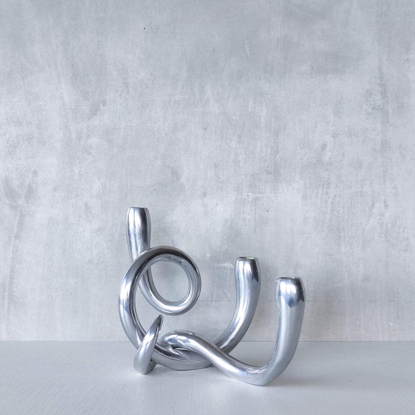 Vintage cast aluminium chunky sculptural twisted candelabra