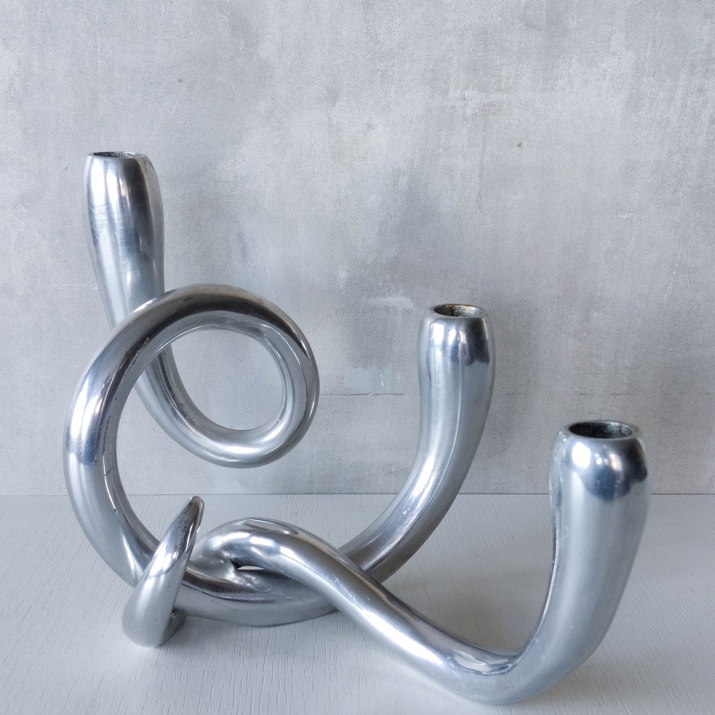 Vintage cast aluminium chunky sculptural twisted candelabra