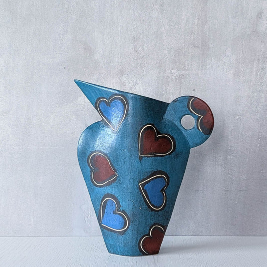 1980s hand built ceramic flat form jug signed Liz Beckenham