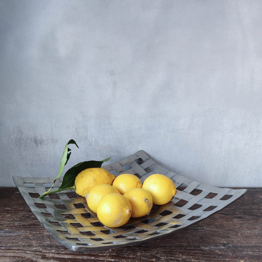 Vintage cast aluminium platter tray fruit bowl lattice weave centrepiece