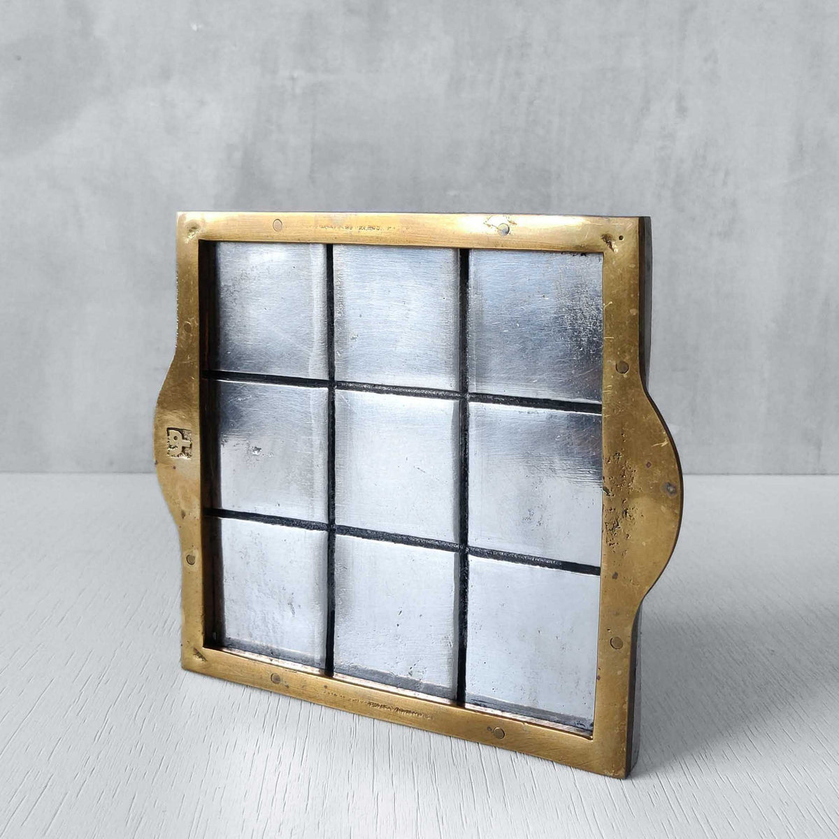 Vintage David Marshall sand cast brass and aluminium small gridded tray