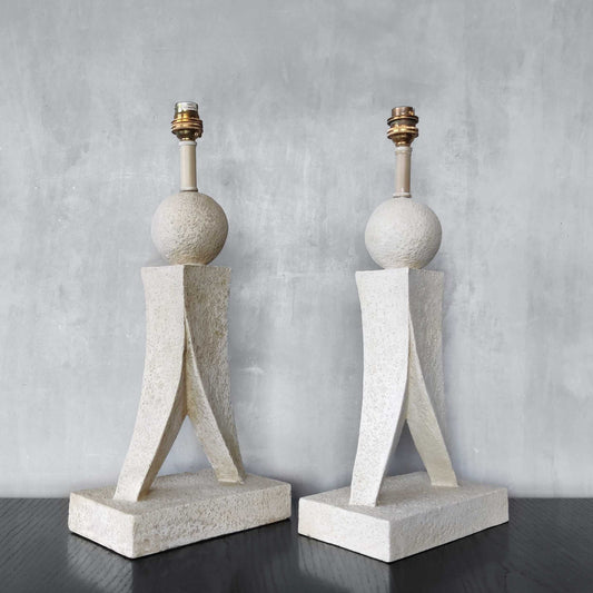 A pair of architectural sculptural postmodern table lamps