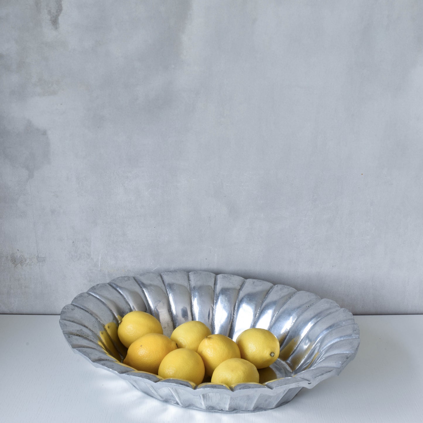 Vintage hand cast aluminium sculptural serving fruit bowl centrepiece scalloped