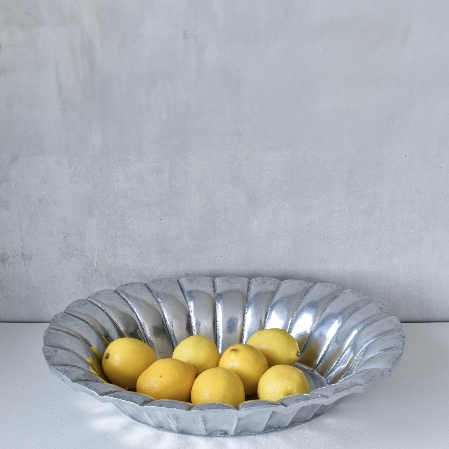 Vintage hand cast aluminium sculptural serving fruit bowl centrepiece scalloped