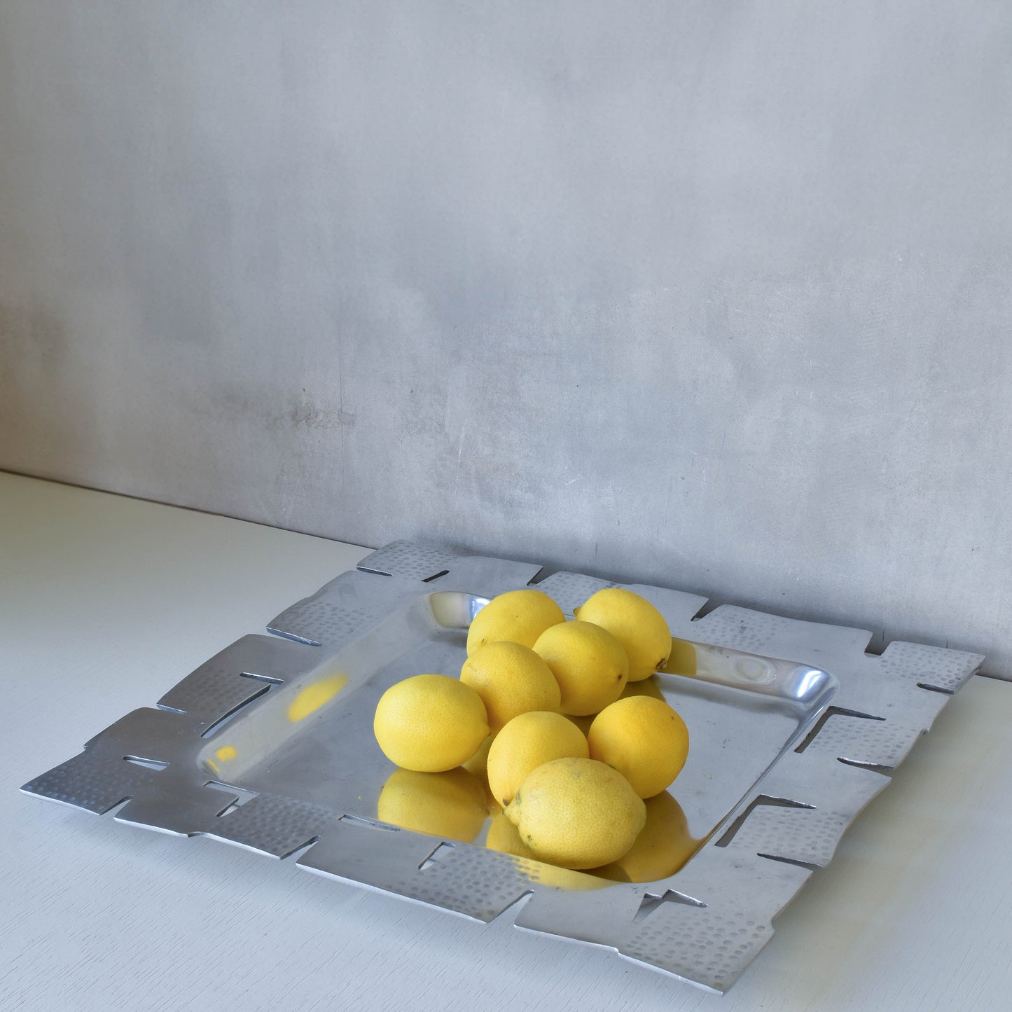 Vintage cast aluminium tray centerpiece silver modernist style